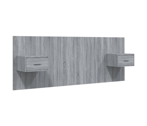 Cabecero de cama con mesitas madera contrachapada gris Sonoma