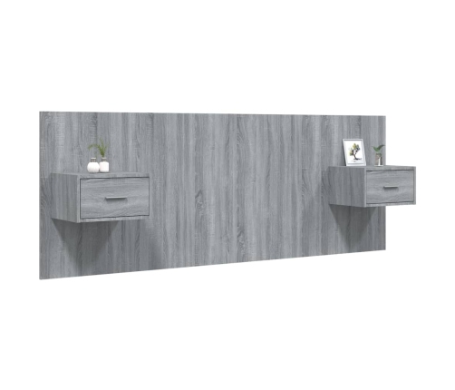 Cabecero de cama con mesitas madera contrachapada gris Sonoma