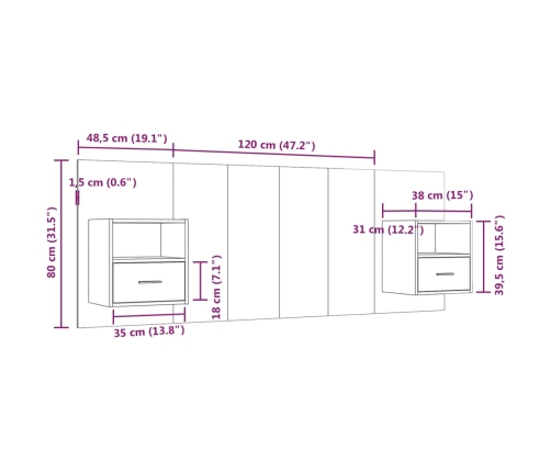 Cabecero de cama con mesitas madera contrachapada negro