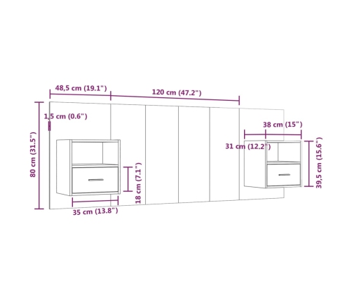 Cabecero de cama con mesitas madera contrachapada gris hormigón