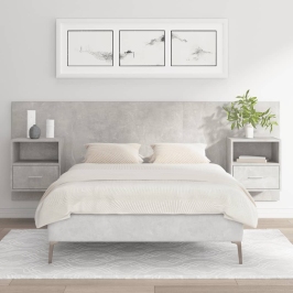 Cabecero de cama con mesitas madera contrachapada gris hormigón