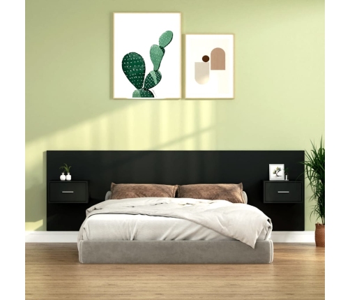 Cabecero de cama con mesitas madera contrachapada negro