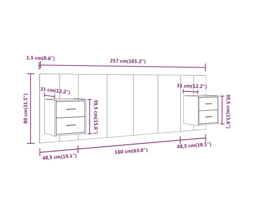 Cabecero de cama con mesitas madera contrachapada negro