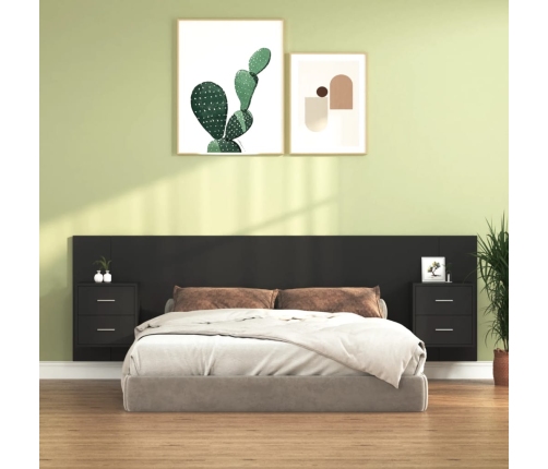 Cabecero de cama con mesitas madera contrachapada negro