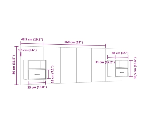 Cabecero de cama con mesitas madera contrachapada blanco