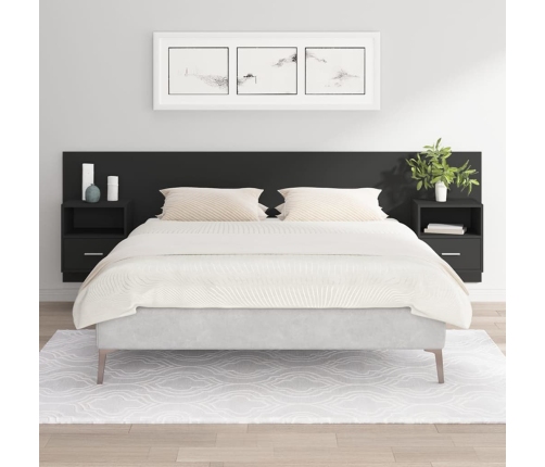 Cabecero de cama con mesitas madera contrachapada negro