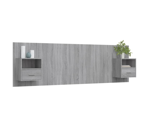 Cabecero de cama y mesitas madera contrachapada gris Sonoma