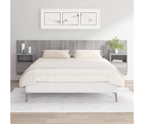 Cabecero de cama y mesitas madera contrachapada gris Sonoma