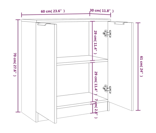 Aparadores 2 uds madera contrachapada blanco 60x30x70 cm