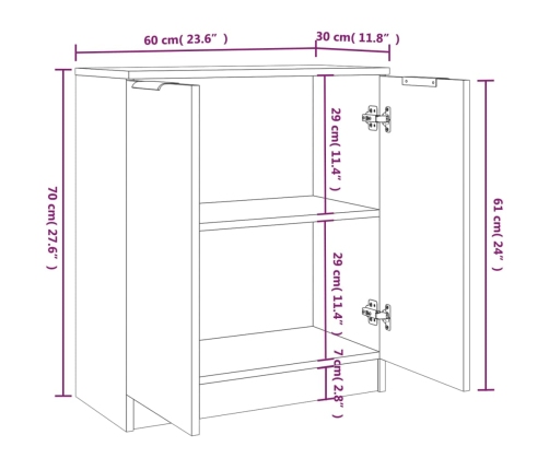 Aparadores 2 uds madera contrachapada negro 60x30x70 cm