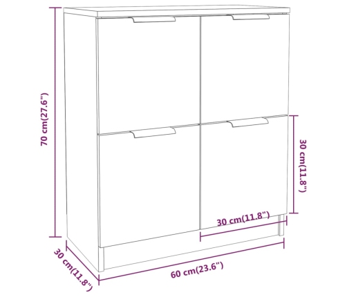 Aparadores 2 unidades madera contrachapada blanco 60x30x70 cm