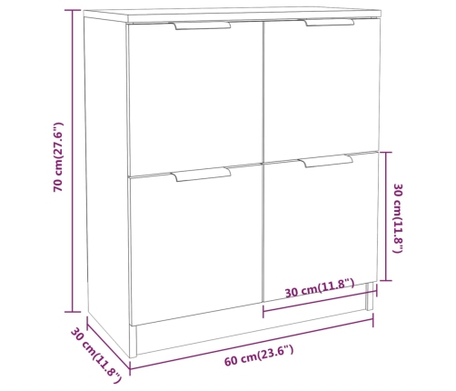 Aparadores 2 uds madera contrachapada roble ahumado 60x30x70 cm