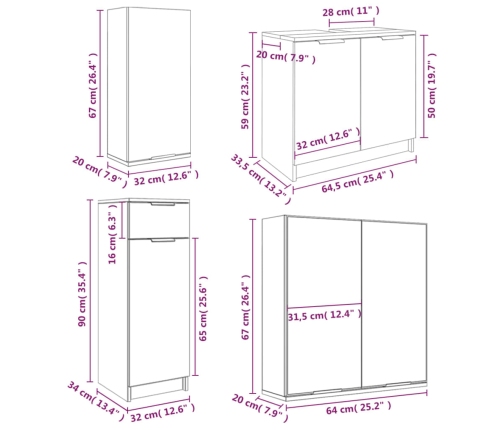 Juego de armarios de baño 5 piezas madera contrachapada blanco