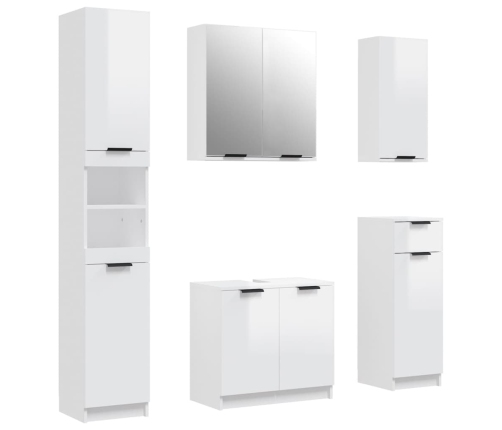 Set muebles de baño 5 piezas madera contrachapada blanco brillo