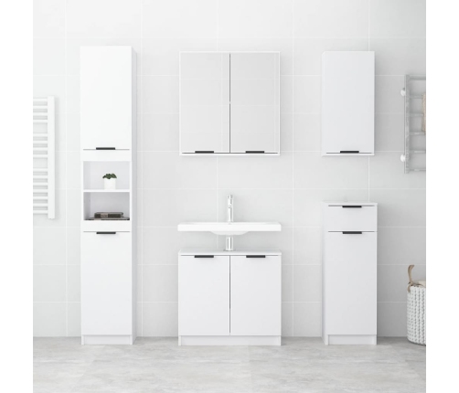 Set muebles de baño 5 piezas madera contrachapada blanco brillo