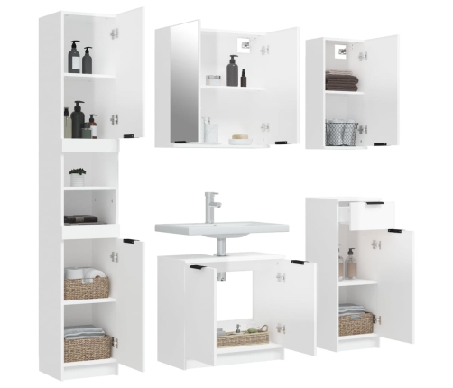 Set muebles de baño 5 piezas madera contrachapada blanco brillo