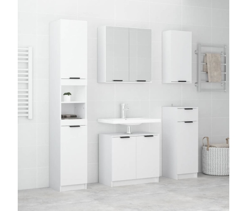 Set muebles de baño 5 piezas madera contrachapada blanco brillo