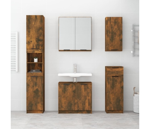 Set muebles de baño 5 piezas madera contrachapada roble ahumado