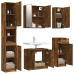 Set muebles de baño 5 piezas madera contrachapada roble ahumado