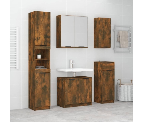 Set muebles de baño 5 piezas madera contrachapada roble ahumado