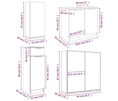 Set de muebles de baño 5 pzas madera contrachapada gris sonoma