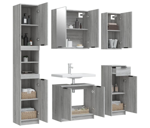 Set de muebles de baño 5 pzas madera contrachapada gris sonoma