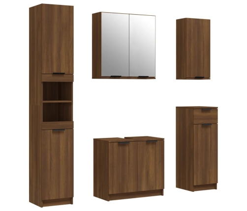 Set de muebles de baño 5 pzas madera contrachapada marrón roble