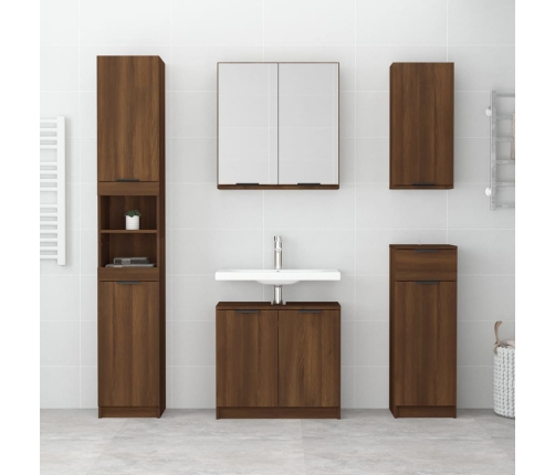 Set de muebles de baño 5 pzas madera contrachapada marrón roble