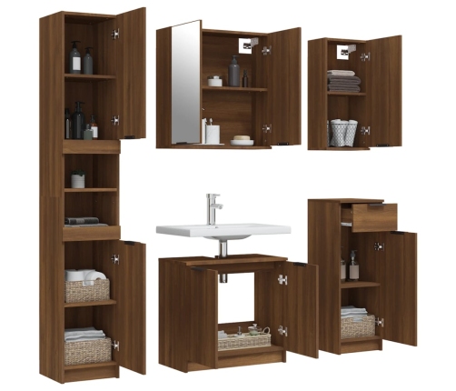 Set de muebles de baño 5 pzas madera contrachapada marrón roble