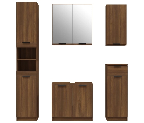 Set de muebles de baño 5 pzas madera contrachapada marrón roble