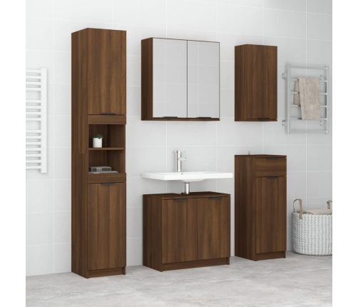 Set de muebles de baño 5 pzas madera contrachapada marrón roble