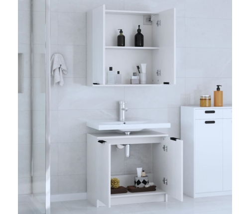 Juego de muebles de baño 2 piezas madera contrachapada blanco