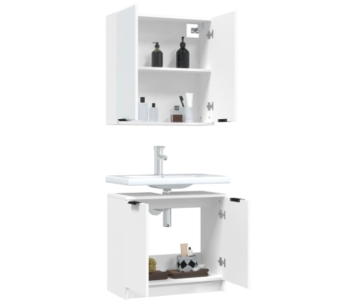 Juego de muebles de baño 2 piezas madera contrachapada blanco