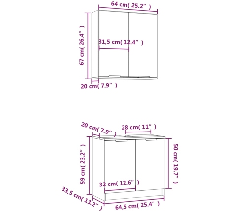 Juego de muebles de baño 2 piezas madera contrachapada blanco