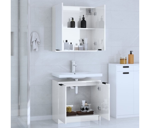 Set muebles de baño 2 piezas madera contrachapada blanco brillo