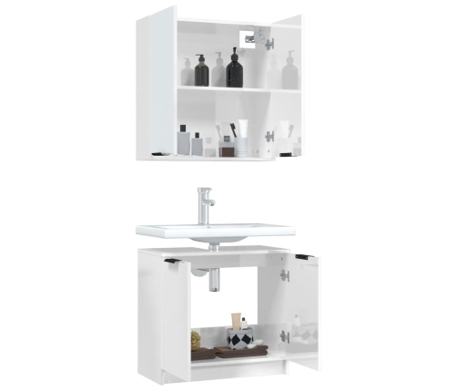 Set muebles de baño 2 piezas madera contrachapada blanco brillo