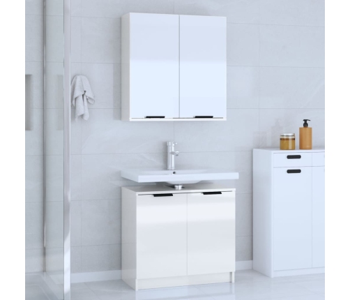 Set muebles de baño 2 piezas madera contrachapada blanco brillo