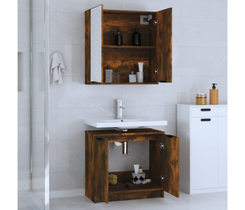 Set de muebles de baño 2 pzas madera ingeniería roble ahumado