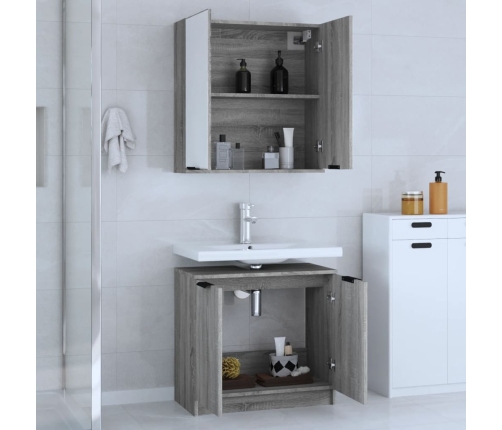 Set de muebles de baño 2 pzas madera de ingeniería gris sonoma