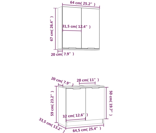 Set de muebles de baño 2 pzas madera de ingeniería gris sonoma