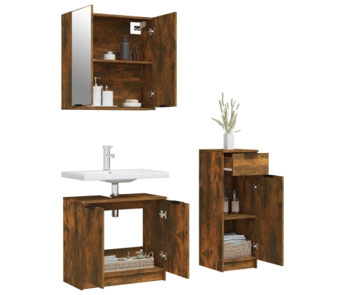 Set de muebles baño 3 pzas madera contrachapada roble ahumado