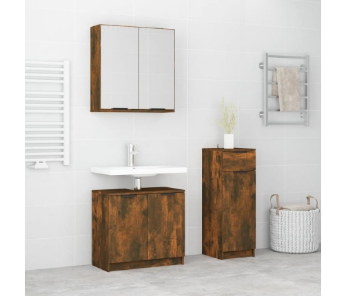 Set de muebles baño 3 pzas madera contrachapada roble ahumado