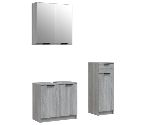 Set de muebles de baño 3 pzas madera contrachapada gris sonoma