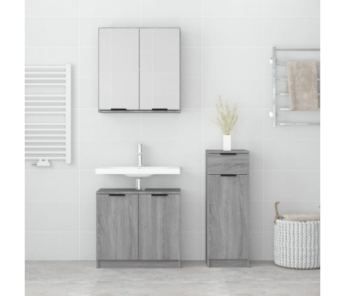 Set de muebles de baño 3 pzas madera contrachapada gris sonoma