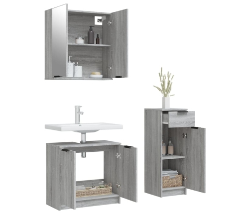 Set de muebles de baño 3 pzas madera contrachapada gris sonoma