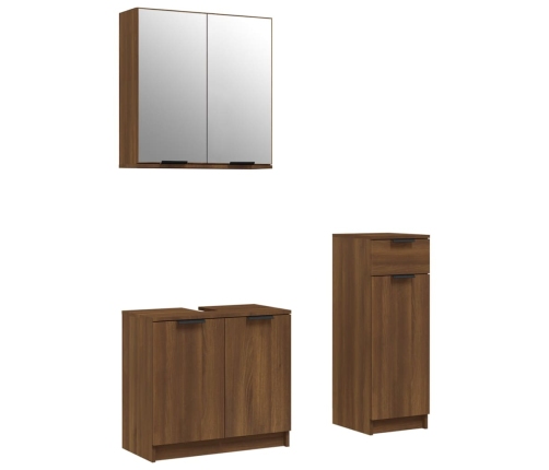 Set de muebles de baño 3 pzas madera contrachapada roble marrón