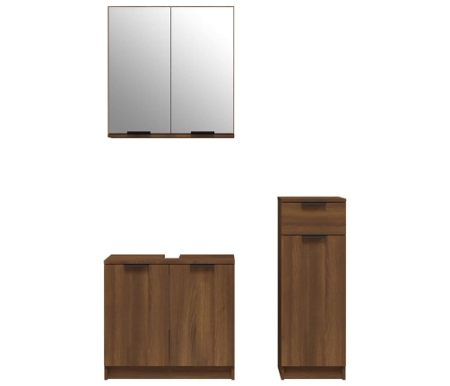 Set de muebles de baño 3 pzas madera contrachapada roble marrón