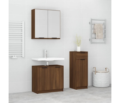 Set de muebles de baño 3 pzas madera contrachapada roble marrón