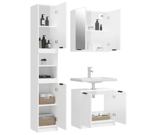 Set de muebles baño 3 pzas madera contrachapada blanco brillo