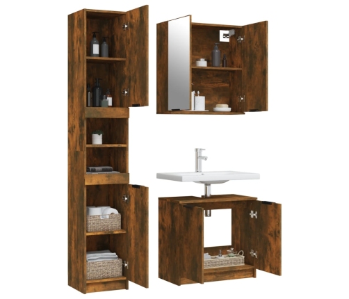 Set de muebles baño 3 pzas madera contrachapada roble ahumado